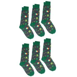 Men's St Patricks Day Socks Lucky Clovers Shamrocks Irish Flags Green (6 Pairs)